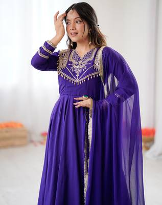 Purple festive wear designer roman silk codding work readymade suit 4