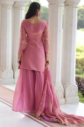 Pink festive wear designer fendy silk sequins embroidered work readymade suit