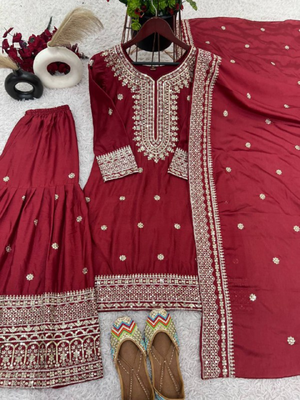 Maroon festive wear designer trendy elementary designer readymade suit collection 4