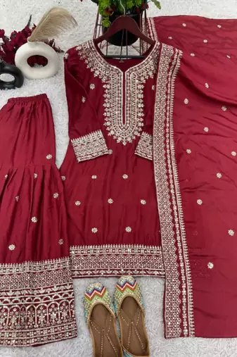 Maroon festive wear designer trendy elementary designer readymade suit collection