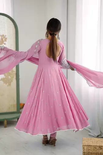 Pink festive wear designer heavy blooming faux georgette embroidery sequence with moti work readymade suit