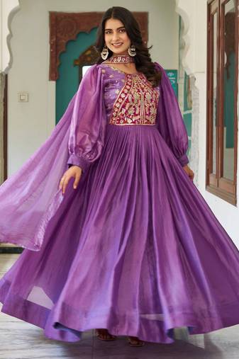 Lavender festive wear designer fendy silk heavy sequence & thread embroidery work readymade suit
