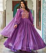 Lavender festive wear designer fendy silk heavy sequence & thread embroidery work readymade suit