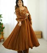 Mustard festive wear designer crunchy silk embroidery work readymade suit