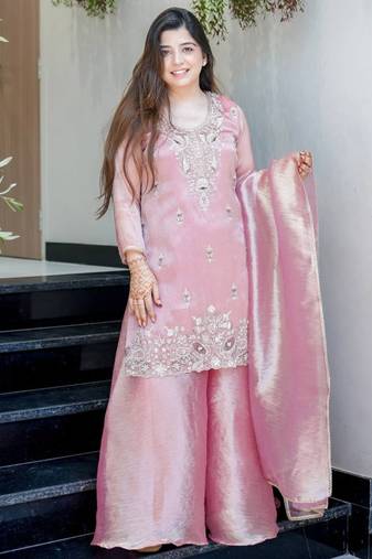 Pink festive wear designer pure jimmy choo silk embroidery sequence work readymade suit