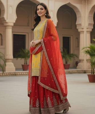 Yellow festive wear designer pure heavy georgette embroidery sequence work readymade suit 3