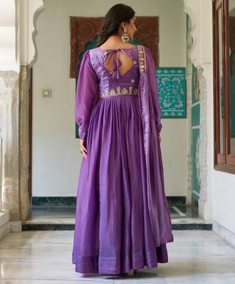 Lavender festive wear designer fendy silk heavy sequence & thread embroidery work readymade suit 2