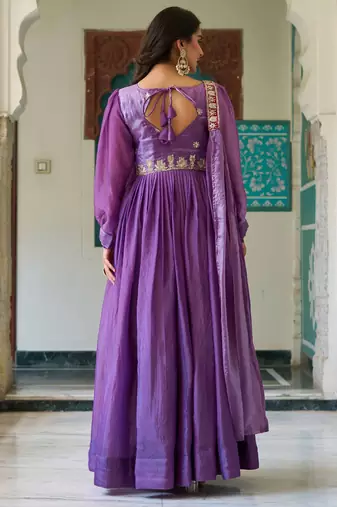 Lavender festive wear designer fendy silk heavy sequence & thread embroidery work readymade suit
