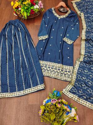 Teal festive wear designer chinon sequence embroidery work readymade suit 4