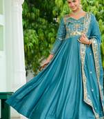 Blue festive wear designer vichitra silk sequins, multi thread & zari embroidered work readymade suit