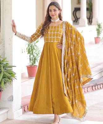 Yellow festive wear designer nc vichitra sequins & zari embroidered work readymade suit 1