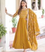 Yellow festive wear designer nc vichitra sequins & zari embroidered work readymade suit