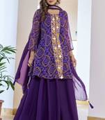 Purple festive wear designer fox georgette mirror with thread with bids look embroidery work readymade suit