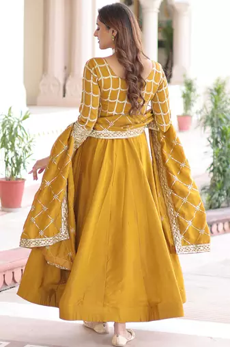 Yellow festive wear designer nc vichitra sequins & zari embroidered work readymade suit
