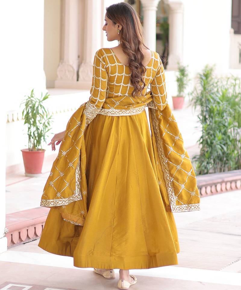 Yellow festive wear designer nc vichitra sequins & zari embroidered work readymade suit