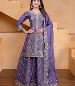 Lavender festive wear designer chinon  readymade suit