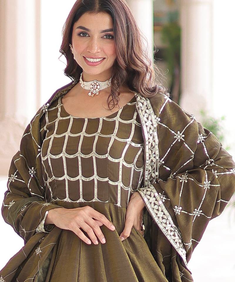 Mehendi festive wear designer nc vichitra sequins & zari embroidered work readymade suit