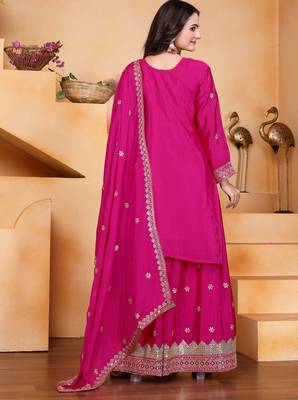 Rani pink festive wear designer chinon  readymade suit 2