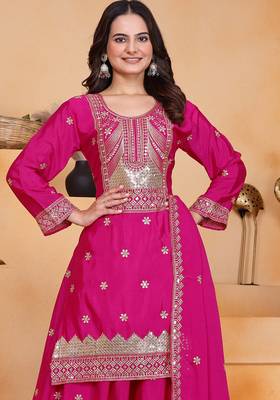 Rani pink festive wear designer chinon  readymade suit 3