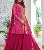 Pink festive wear designer fox georgette mirror with thread with embroidery work readymade suit