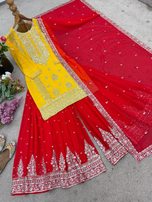 Yellow festive wear designer pure heavy georgette embroidery sequence work readymade suit 4