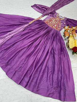 Lavender festive wear designer fendy silk heavy sequence & thread embroidery work readymade suit 4