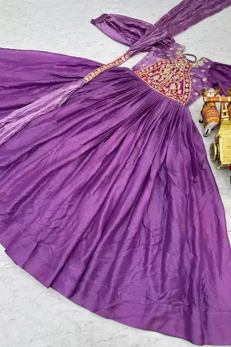 Lavender festive wear designer fendy silk heavy sequence & thread embroidery work readymade suit