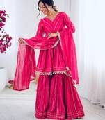 Pink festive wear designer mal chanderi real mirror with handwork readymade suit
