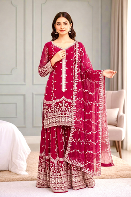 Pink festive wear designer pure fendy silk sequence work readymade suit 1