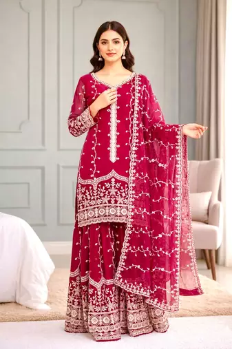 Pink festive wear designer pure fendy silk sequence work readymade suit