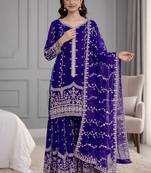 Blue festive wear designer pure fendy silk sequence work readymade suit