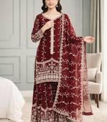 Maroon festive wear designer pure fendy silk sequence work readymade suit