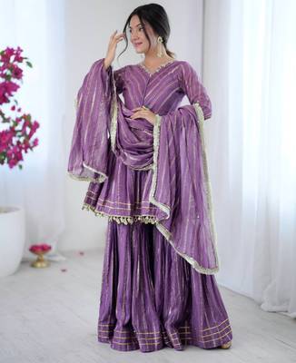 Purple festive wear designer mal chanderi real mirror with handwork readymade suit 1
