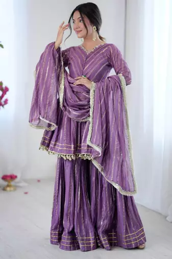 Purple festive wear designer mal chanderi real mirror with handwork readymade suit