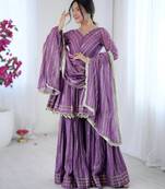 Purple festive wear designer mal chanderi real mirror with handwork readymade suit