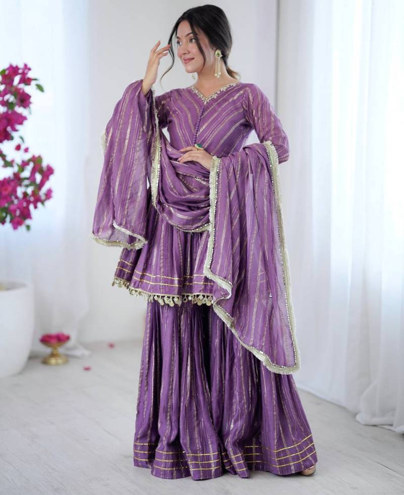 Purple festive wear designer mal chanderi real mirror with handwork readymade suit