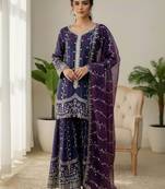 Purple festive wear designer pure fendy silk sequence work readymade suit