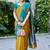 Teal & mustard gold zari woven banarasi silk saree traditional party wear with blouse