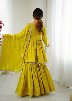 Yellow festive wear designer mal chanderi real mirror with handwork readymade suit 2