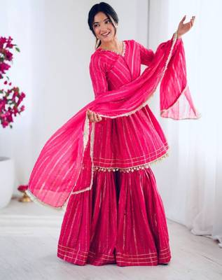 Pink festive wear designer mal chanderi real mirror with handwork readymade suit 2