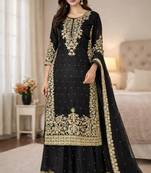 Black festive wear designer pure gmy silk heavy embroidery coding sequence work with moti work readymade suit