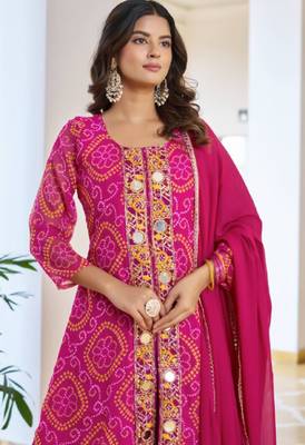 Pink festive wear designer fox georgette mirror with thread with embroidery work readymade suit 3