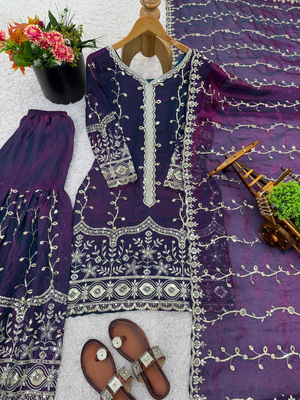 Purple festive wear designer pure fendy silk sequence work readymade suit 3