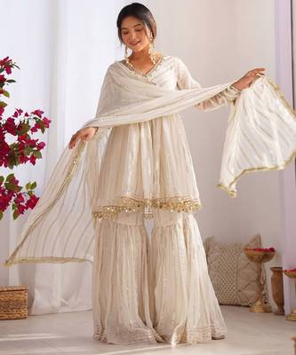 White festive wear designer mal chanderi real mirror with handwork readymade suit 2