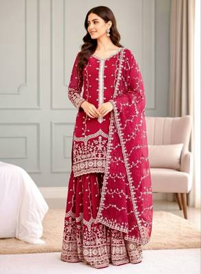 Pink festive wear designer pure fendy silk sequence work readymade suit 2