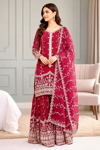 Pink festive wear designer pure fendy silk sequence work readymade suit