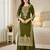 Mehendi green festive wear designer pure gmy silk embroidery coding sequence work with moti work readymade suit