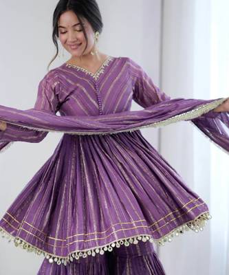 Purple festive wear designer mal chanderi real mirror with handwork readymade suit 2