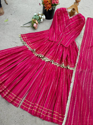 Pink festive wear designer mal chanderi real mirror with handwork readymade suit 4
