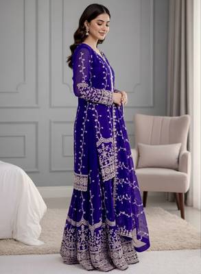 Blue festive wear designer pure fendy silk sequence work readymade suit 2